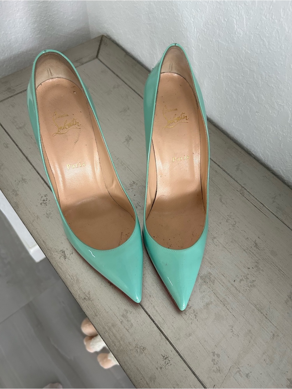 Christian Louboutin Mint Patent Leather Pigalle 100 pointed toe heels